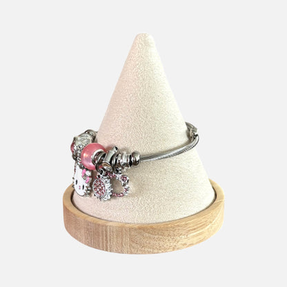Pink & Silver Kitten Charm Bangle Bracelet for Girls