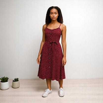 Floral Burgundy Ruffled Neckline Sundress