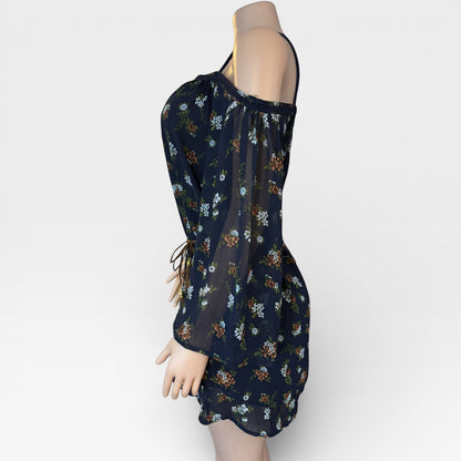 Elegant Navy Blue Floral Short Dress