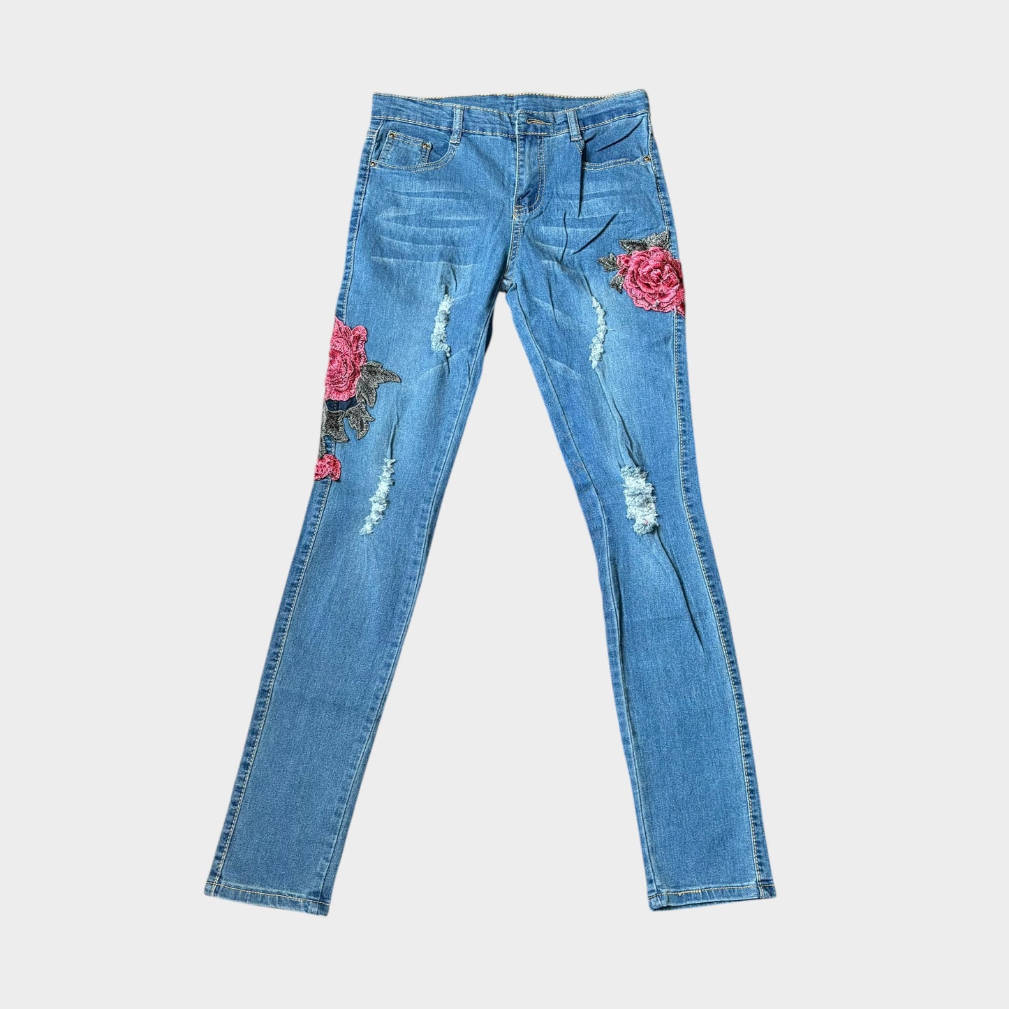 Rose Print Women Blue Jeans