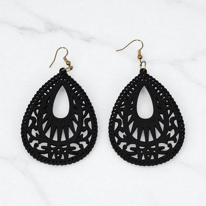 Wood Hollow Out Drop Earrings