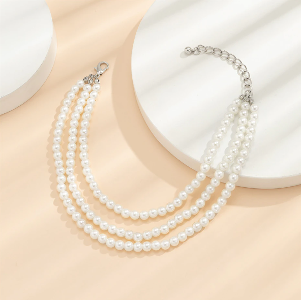 Tobilleras con cadena de perlas y borlas de varias capas