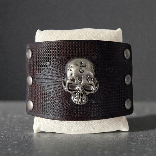 Dark Brown Vintage Skull Leather Men Bracelet