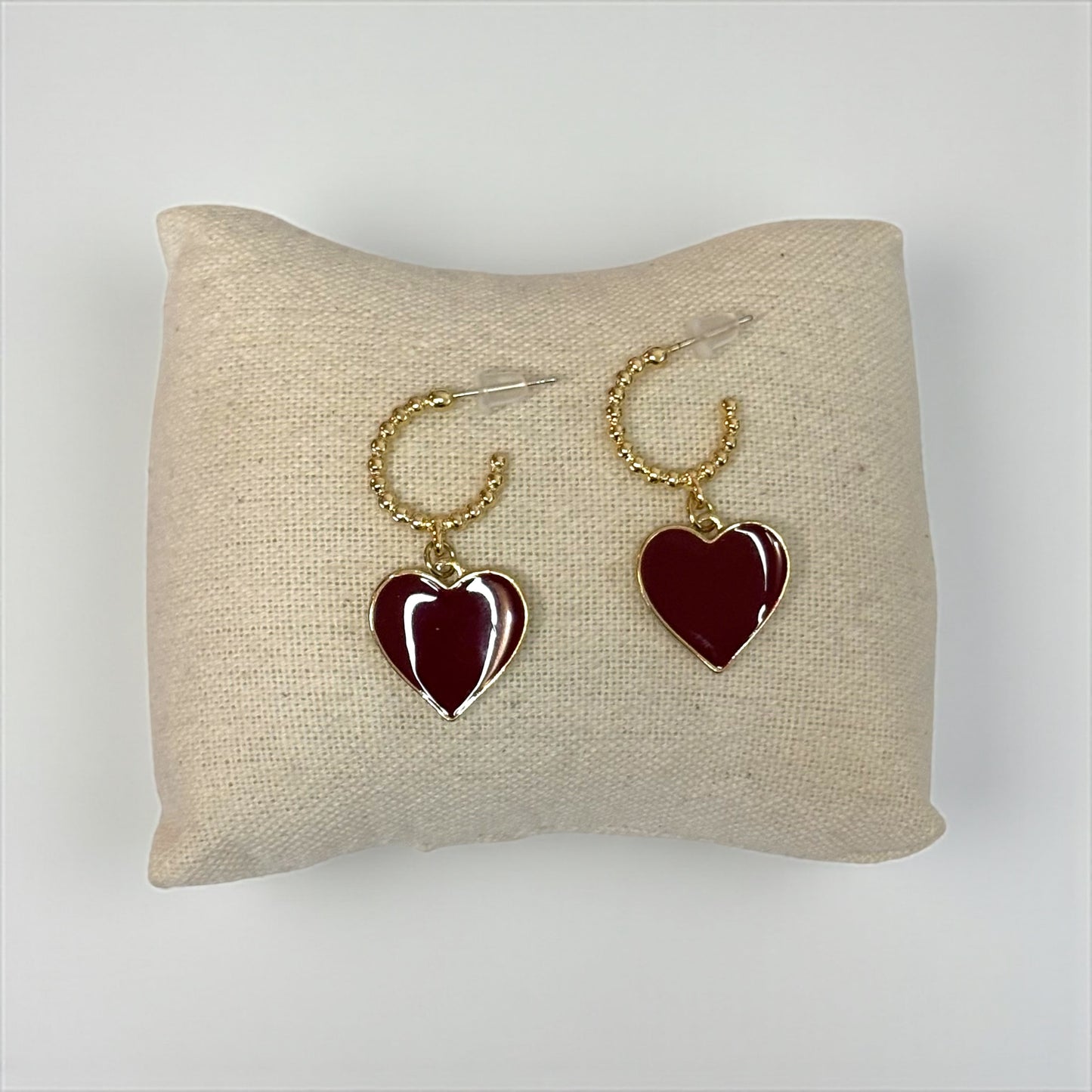 Chic Gold & Burgundy Heart Hoop Earrings