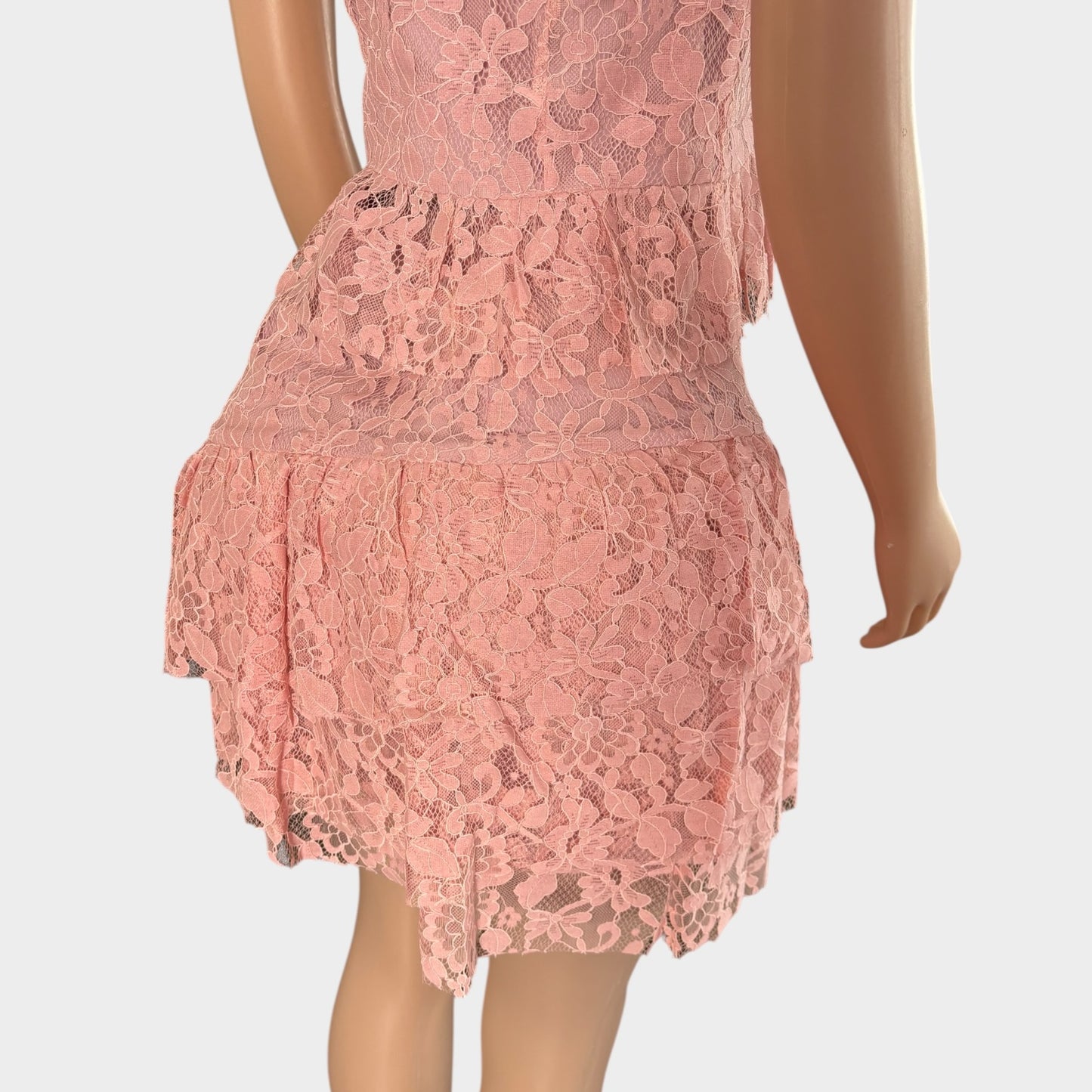 Conjunto de falda de encaje con corazón rosa claro