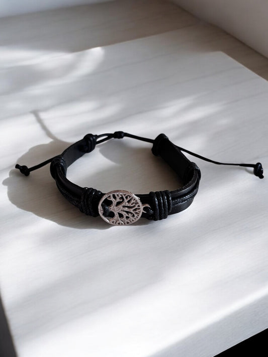 Pulsera de cuero con dije de árbol de la vida