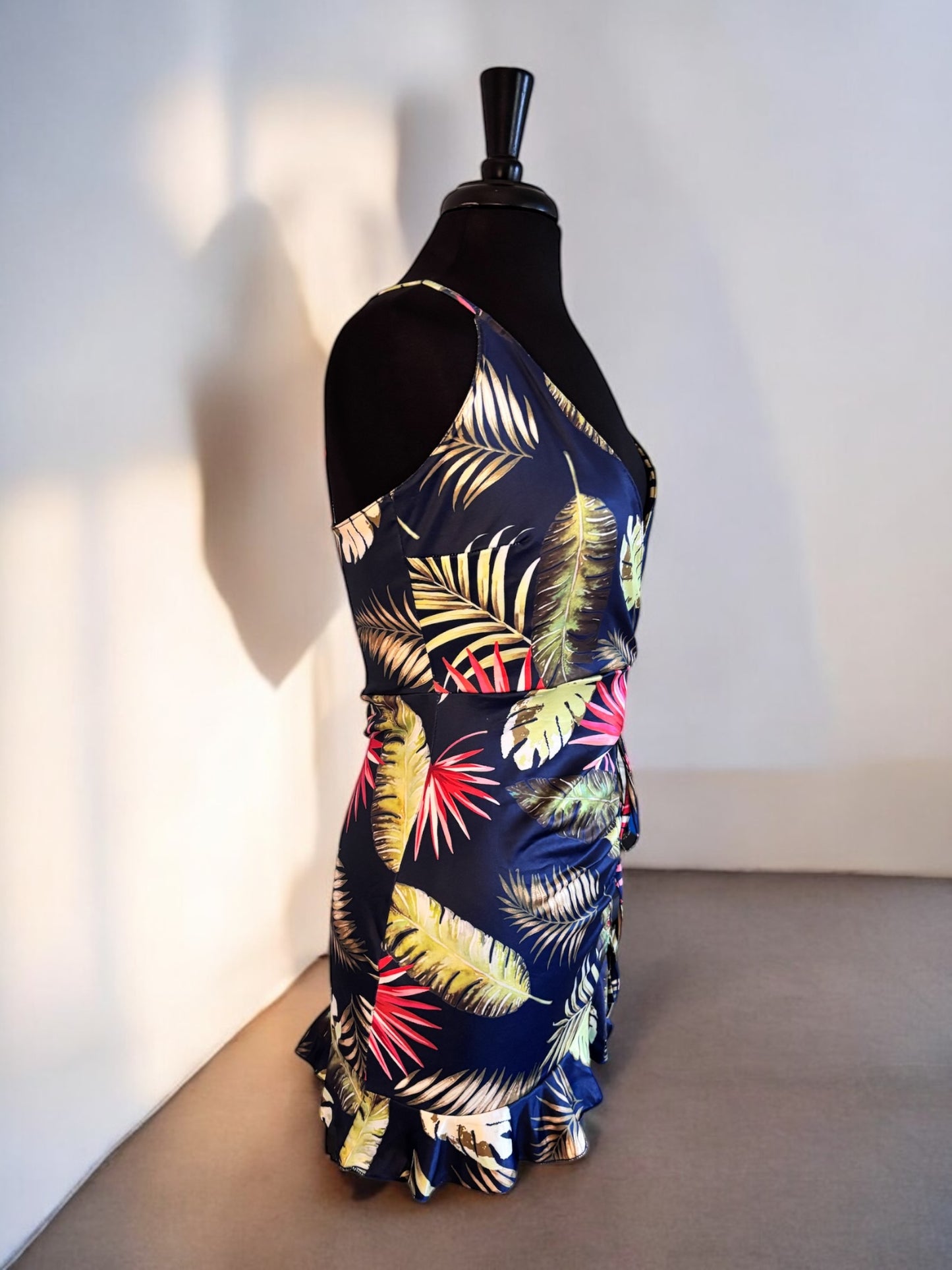 Floral Print Women Short V Neck Mini Dress