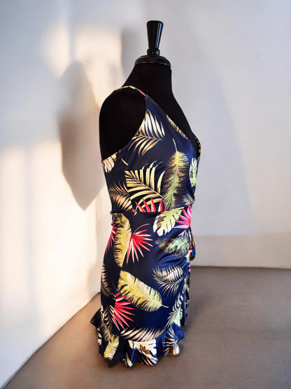 Floral Print Women Short V Neck Mini Dress