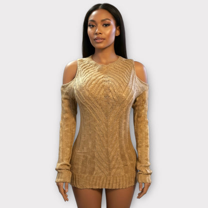 Suéter de punto de manga larga con hombros descubiertos para mujer