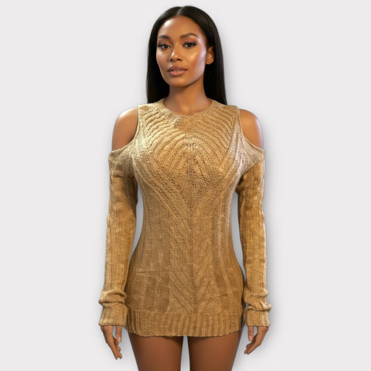 Open shoulder Women Long Sleeve Knit Sweater