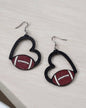 Heart Football Wood Earring