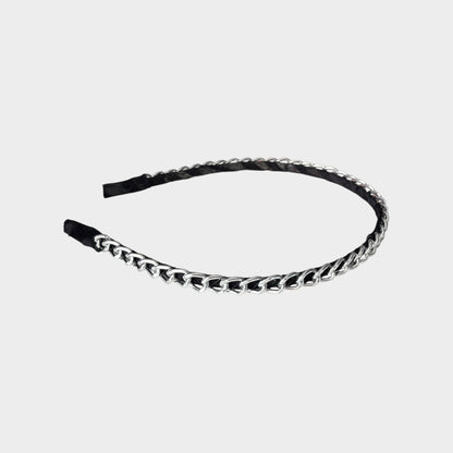 Elegant Black Headband with Silver Chain Accent