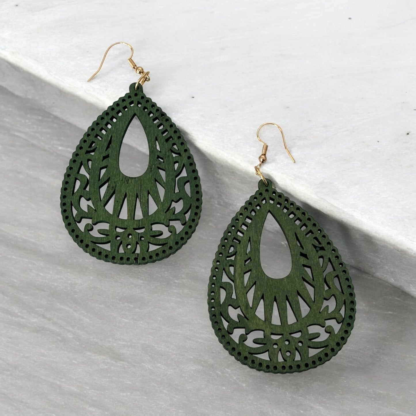 Wood Hollow Out Drop Earrings