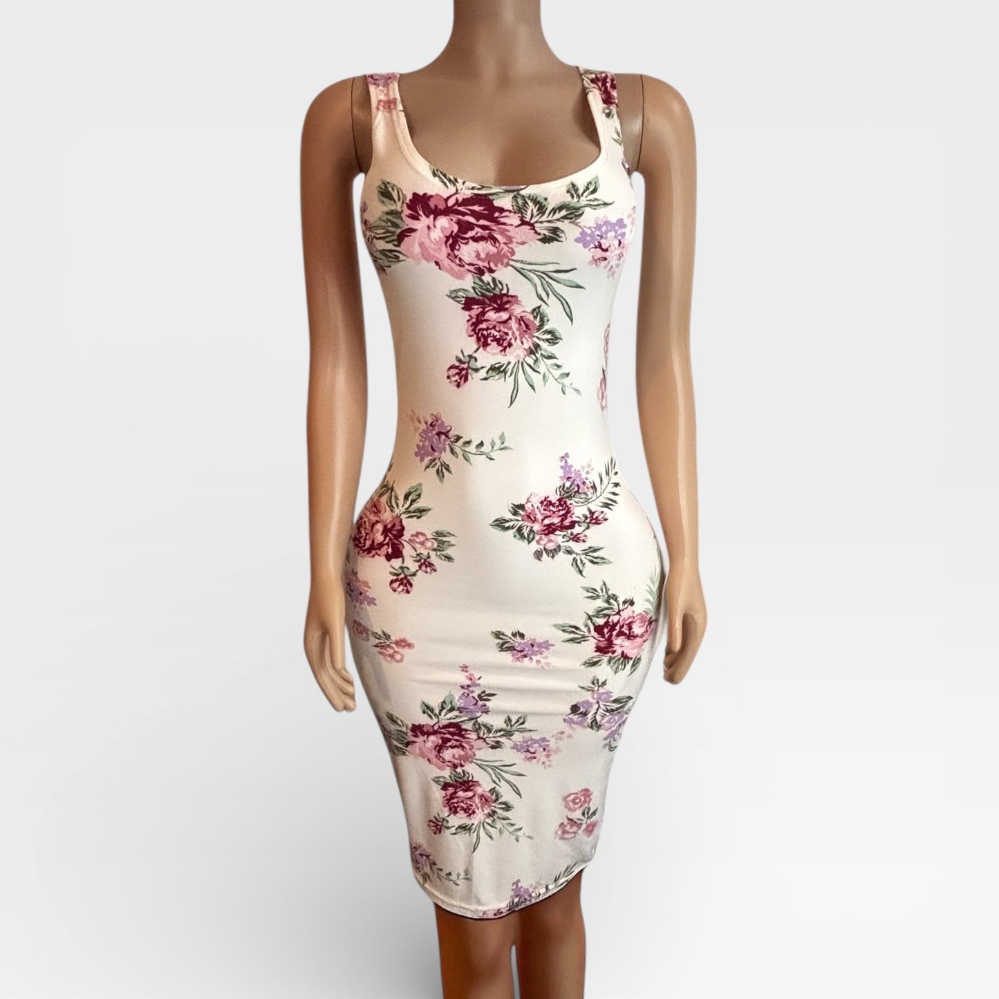 Vestido de punto suave con estampado floral color marfil para mujer