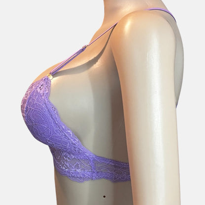 Bralette morado sin aros con encaje floral para mujer