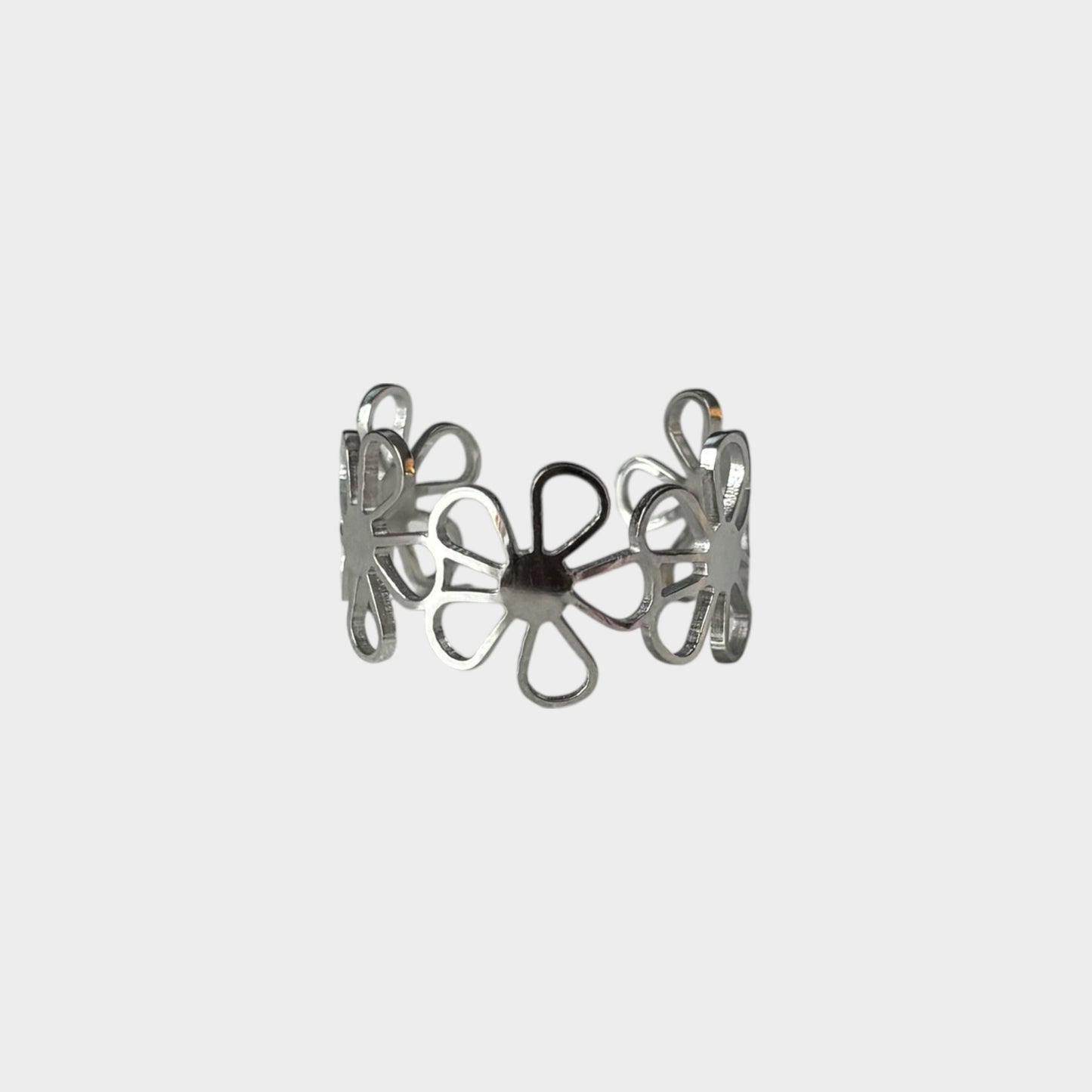 Floral Bracelet Ring Silver Set