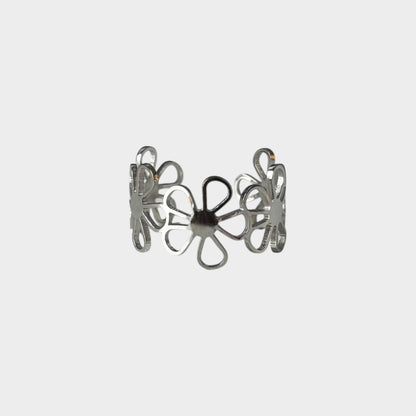 Floral Bracelet Ring Silver Set