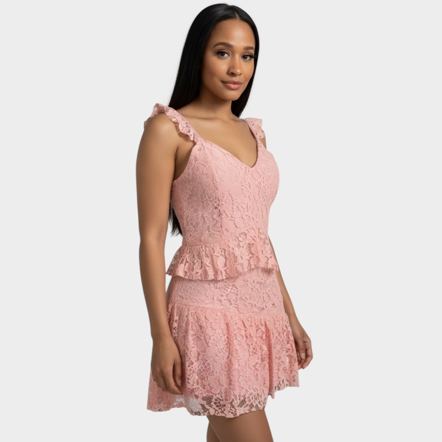 Conjunto de falda de encaje con corazón rosa claro