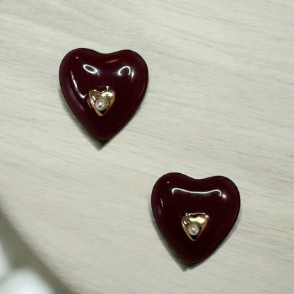 Bold Dark Burgundy Heart Charm Earrings