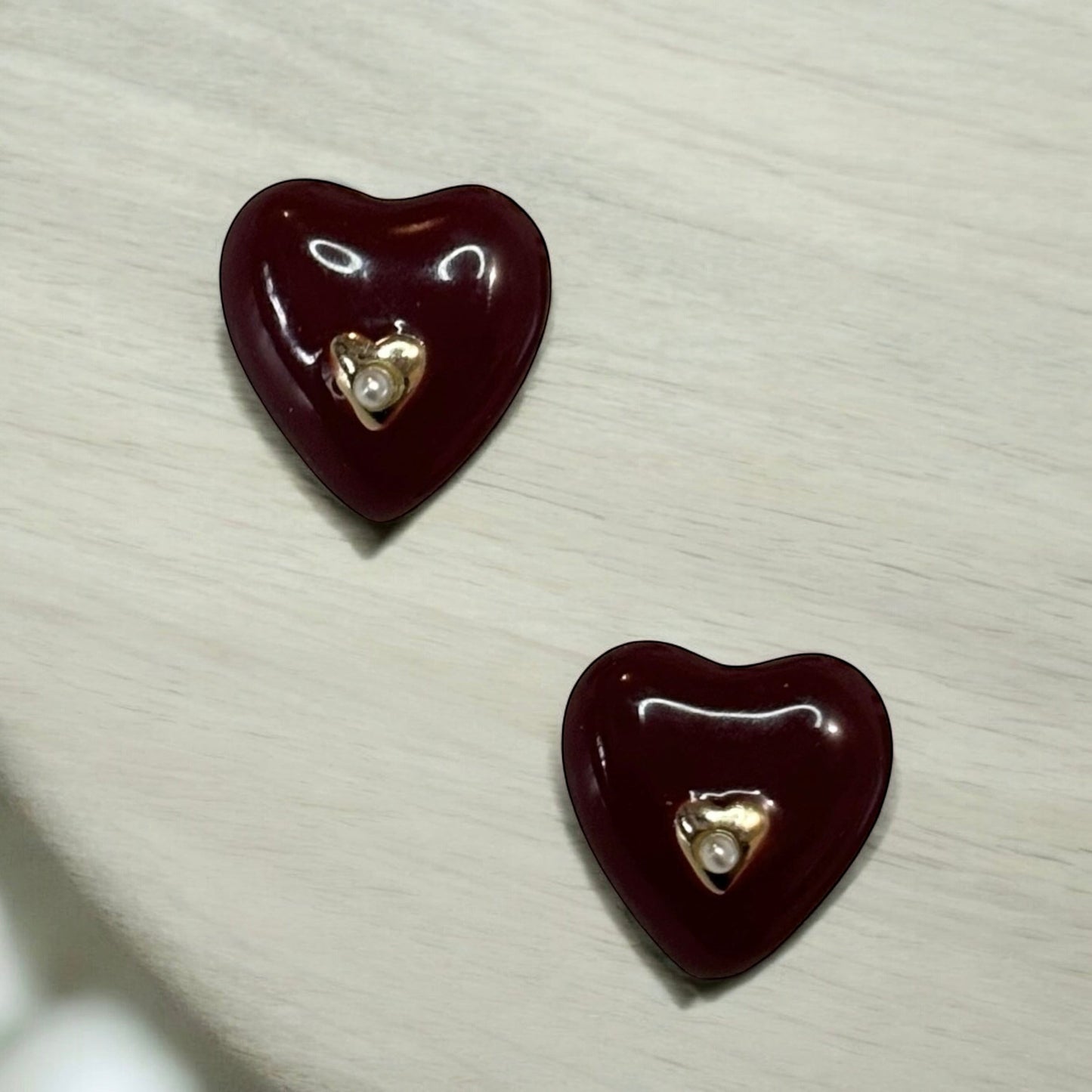 Bold Dark Burgundy Heart Charm Earrings