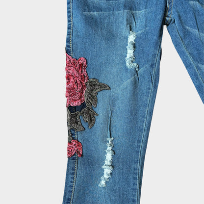 Rose Print Women Blue Jeans