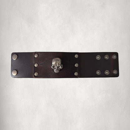 Dark Brown Vintage Skull Leather Men Bracelet