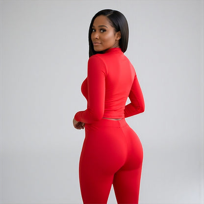 2 Piece Top and Long Pant Red Set