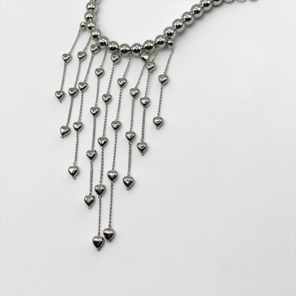 Silver Alloy Heart Cascade Choker Necklace
