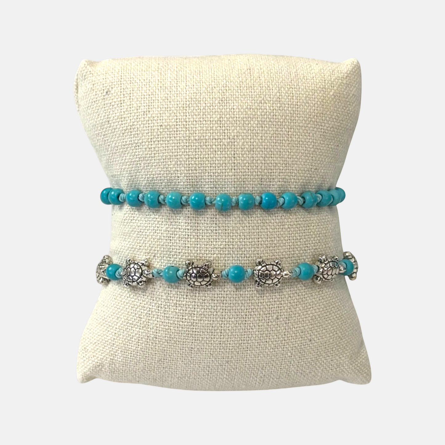 Pulsera de tobillo con forma de tortuga bohemia hecha a mano y anudada de 2 piezas