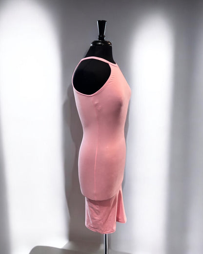 Vestido liso rosa claro de mujer de punto suave
