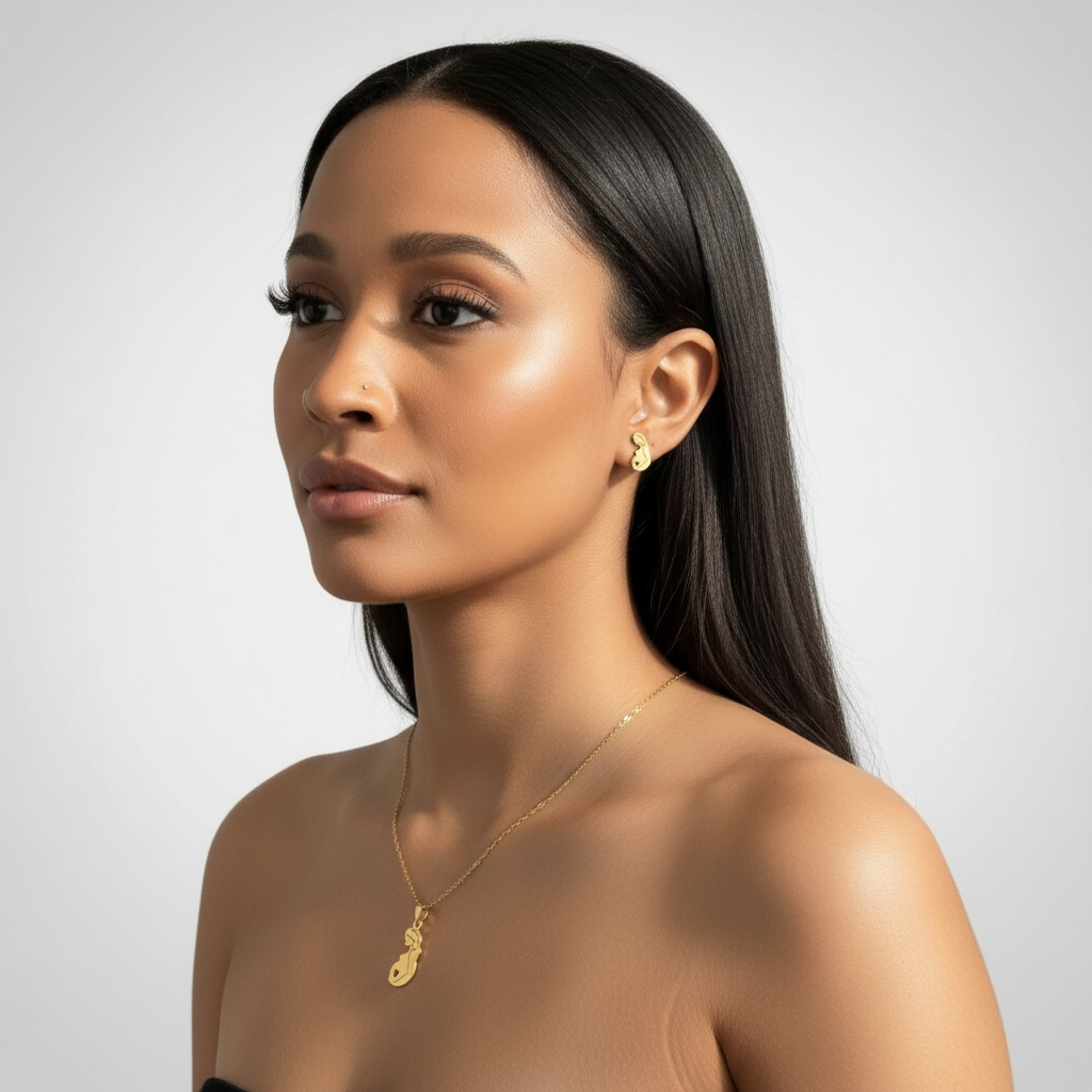 Hermoso conjunto de pendientes y collar para futura mamá