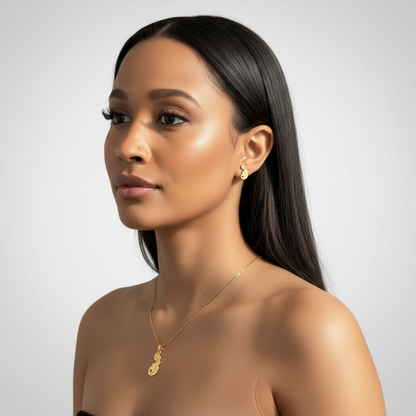 Hermoso conjunto de pendientes y collar para futura mamá