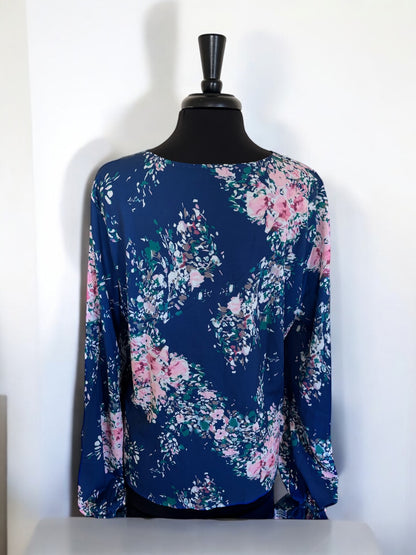Blusa informal con cuello en V y lazo frontal con estampado floral para mujer