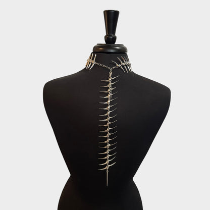 Silver Adjustable Punk Skeleton Choker with Back Chain