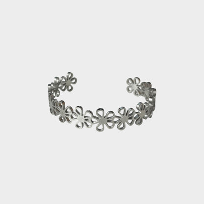 Floral Bracelet Ring Silver Set