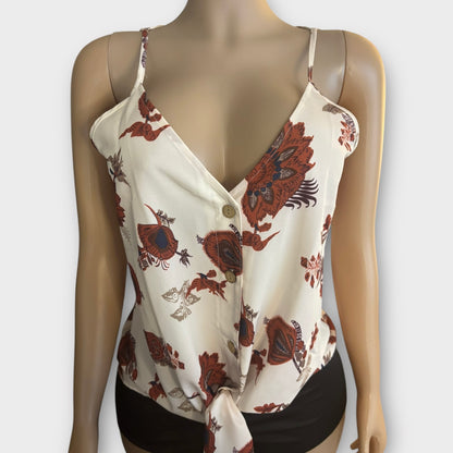 Camiseta sin mangas con estampado floral y lazo para mujer