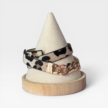 Pulseras de cuero con doble borde y estampado de leopardo