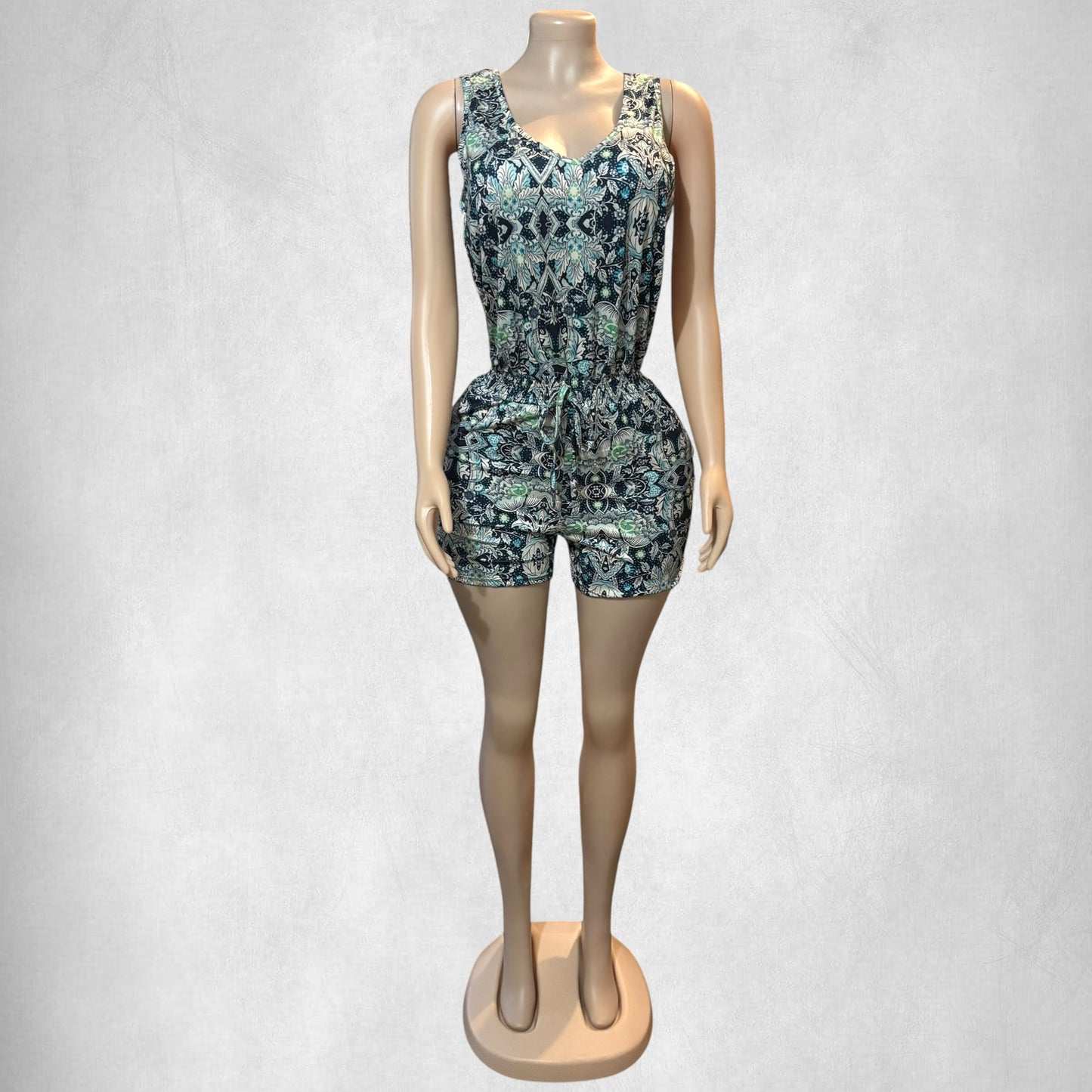 Mono corto estilo camiseta sin mangas con bolsillos laterales para mujer, color verde
