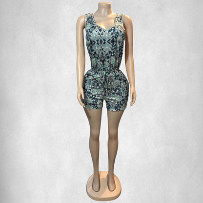 Mono corto estilo camiseta sin mangas con bolsillos laterales para mujer, color verde