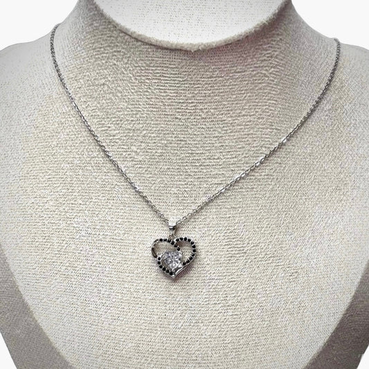Black Silver Elegant Heart Pendant Necklace