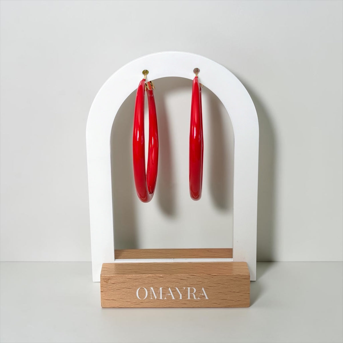 Red Hoop Earrings with Gold-Tone Accents
