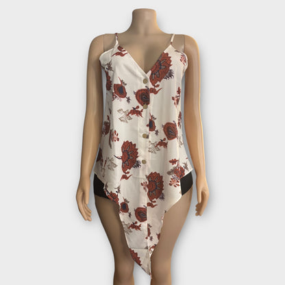 Camiseta sin mangas con estampado floral y lazo para mujer