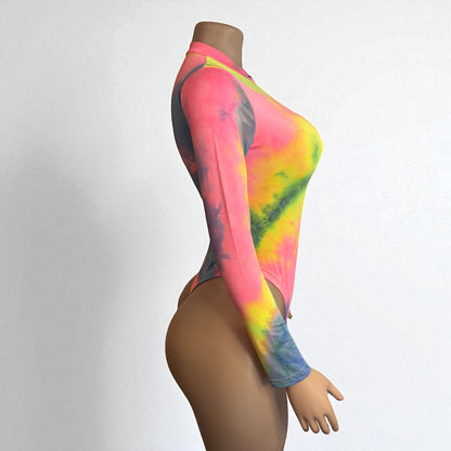 Tie Dye Print Long Sleeve Bodysuit
