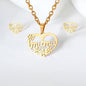 Conjunto de collar y pendientes con colgante de flor de rosa y corazón de amor de mamá en acero inoxidable