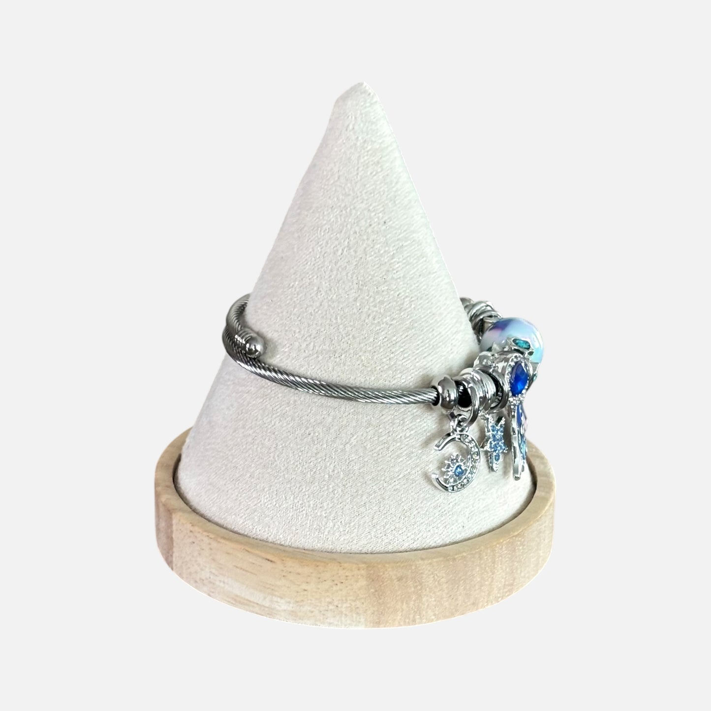 Blue & Silver Cartoon Charm Bangle Bracelet for Girls