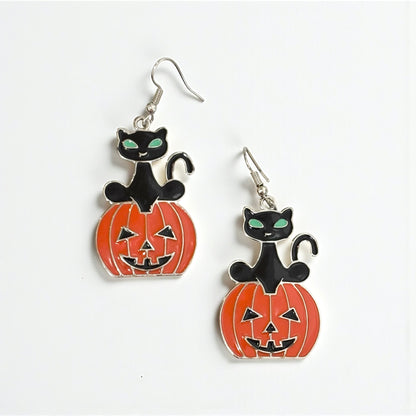 Black cat Over Pumpkin Earring