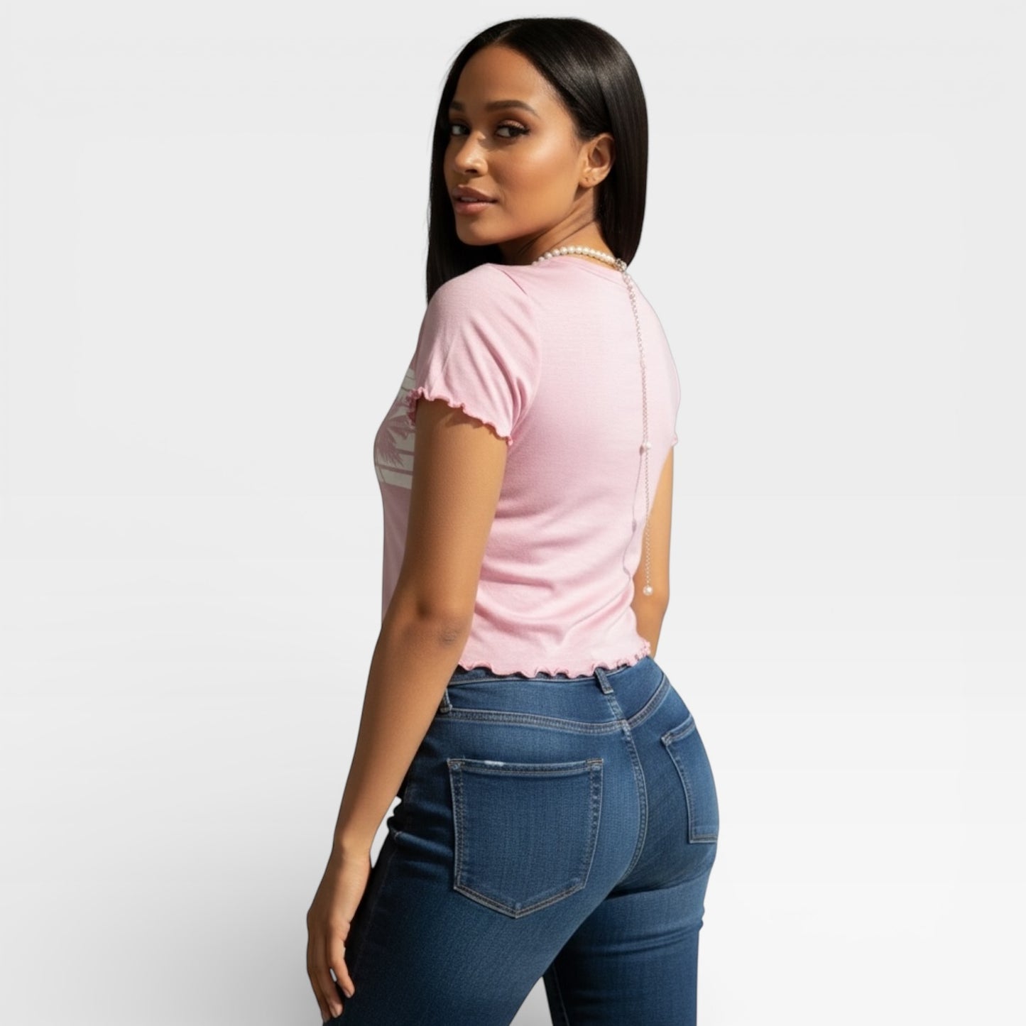 Women Pink Palm Tree Top