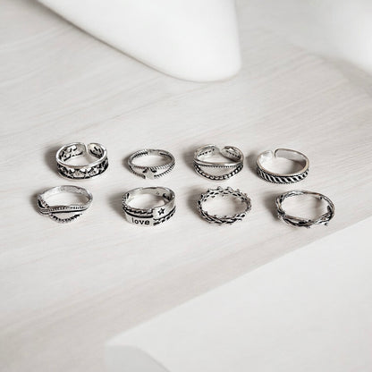 Anillo de plata vintage de 8 piezas