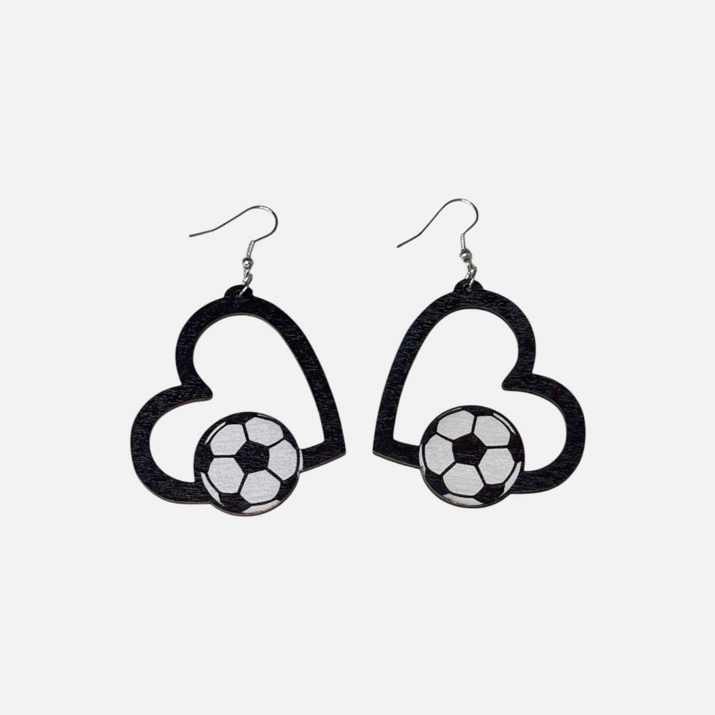 Heart Soccer Wood Earring
