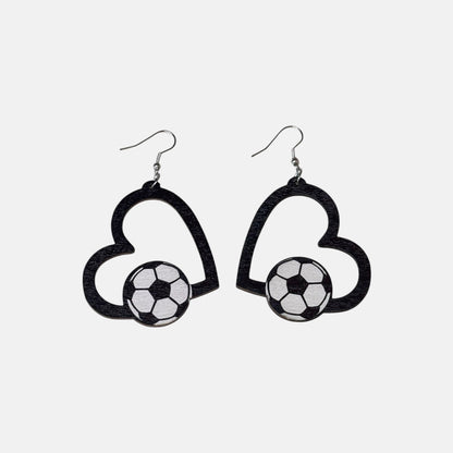 Heart Soccer Wood Earring